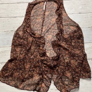 FREE PEOPLE floral vest XS sheer neutral brown